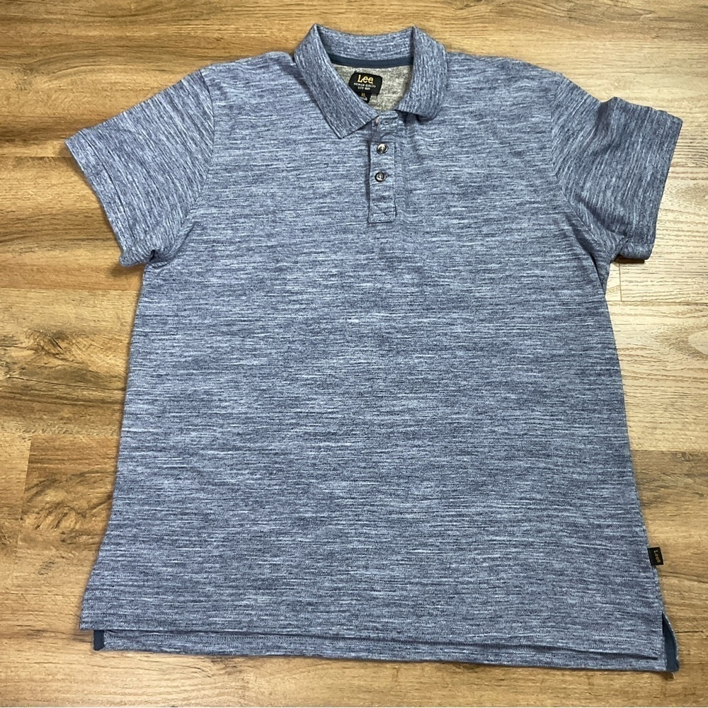 Lee Mens Polo Shirt Size XL Short Sleeve Heather Blue Casual Cotton Blend Golf